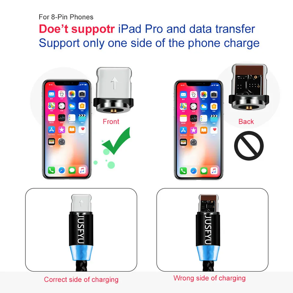 Магнитный кабель Micro USB Type C со светодиодной подсветкой зарядный для телефона iPhone