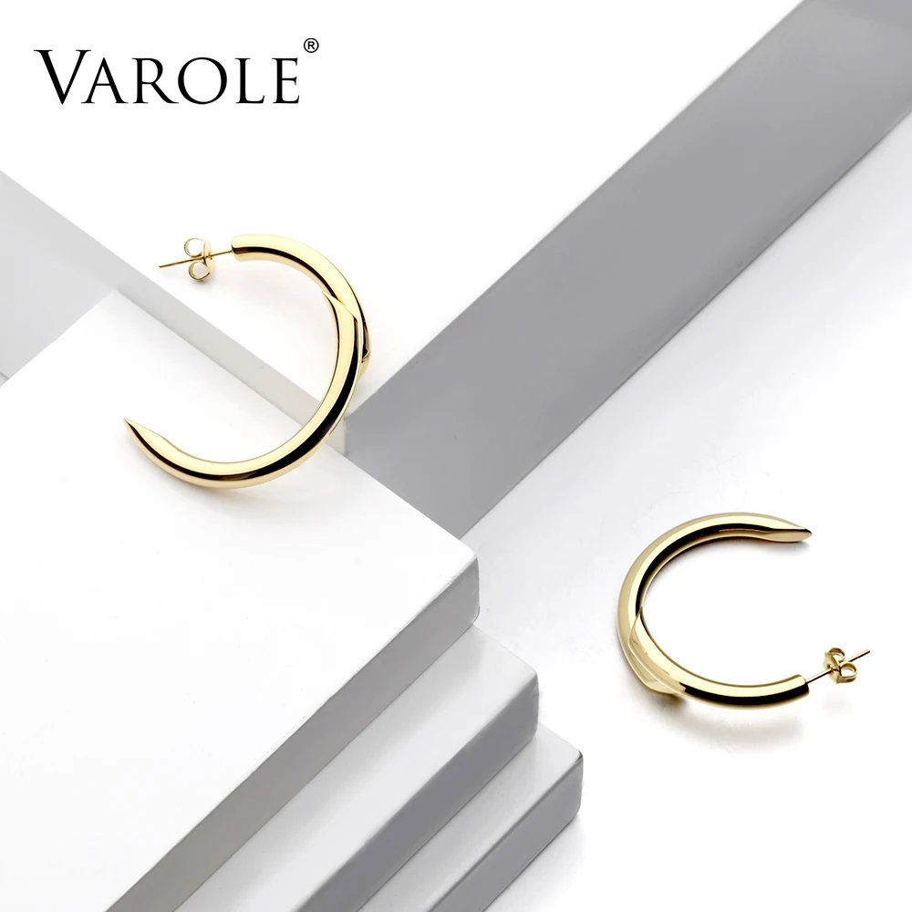 VAROLE, новинка, простая линия, дизайн, медь, золотой цвет, серьги для женщин, серебряные, висячие, большие, длинные серьги, модное ювелирное изделие
