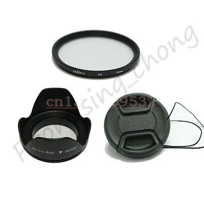 

3 in 149 52 55 58 62 67 72 77MM Lens Hood +Lens Cap + UV Filter forDSLR Camera Lens filter