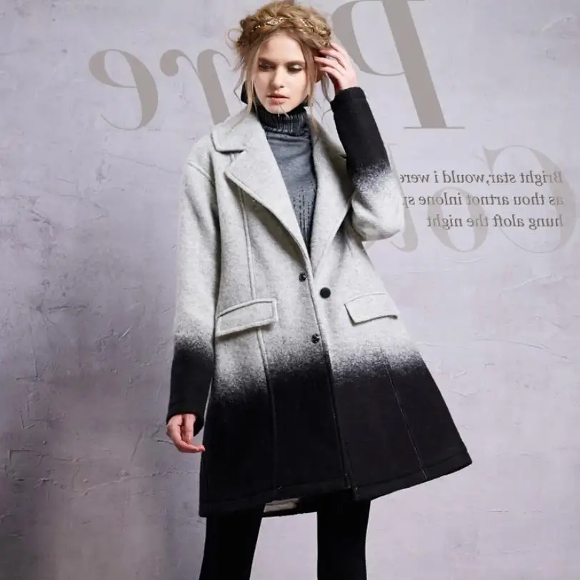 Winter elegant vitage style coats female long sleeve turn-down collar Gradient wool jackets fashion outerwear gx1571 | Женская одежда