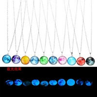 blue moon glow in the dark moon necklace galaxy planet glass pendant necklace sweater chain luminous jewelry women special gifts