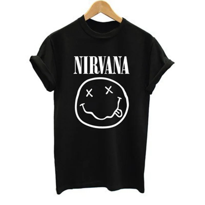 Черная/белая футболка Nirvana Smiley классная женская размера плюс новые летние