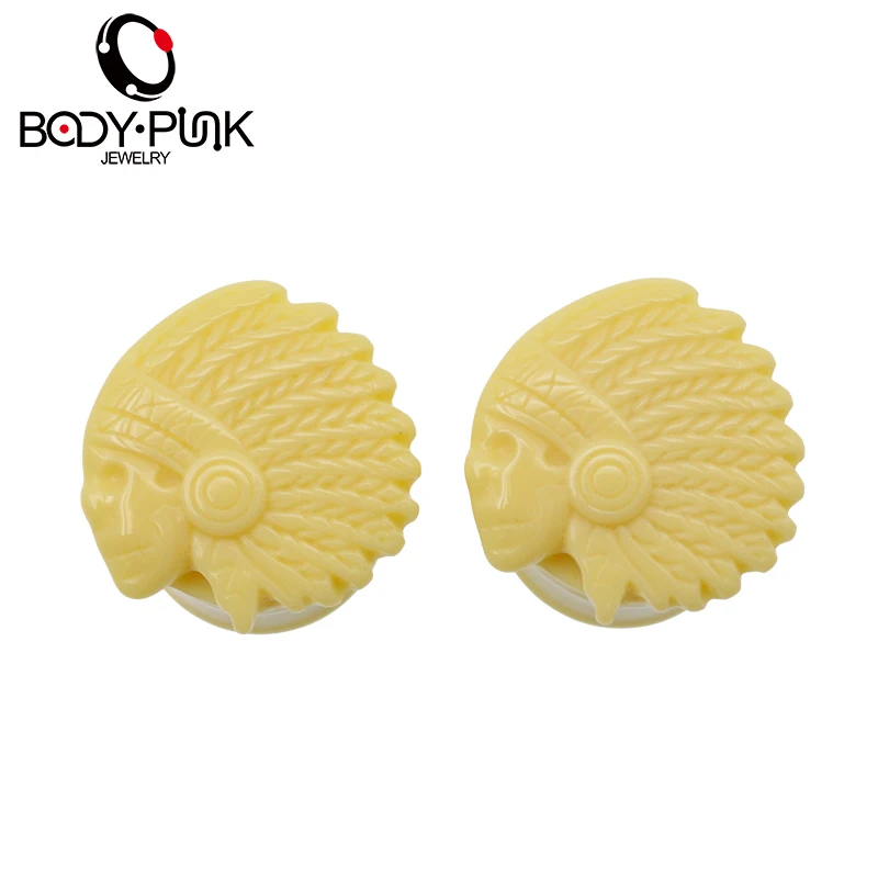 

BODY PUNK2Pcs Acrylic Yellow 3D Skeleton Skull Ear Plug Body Piercing Jewelry Ear Plugs Tunnels Ear Stretcher Piercing 11mm-16mm