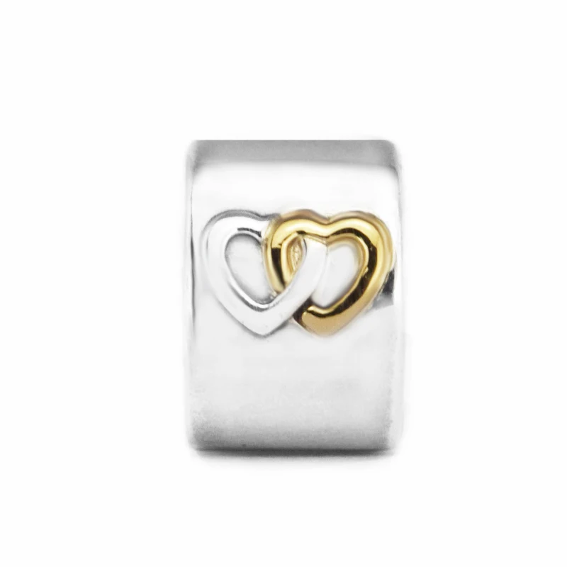 Подходит для Pandora Браслеты сердца светилась клип талисманы с 14K покрыто настоящим
