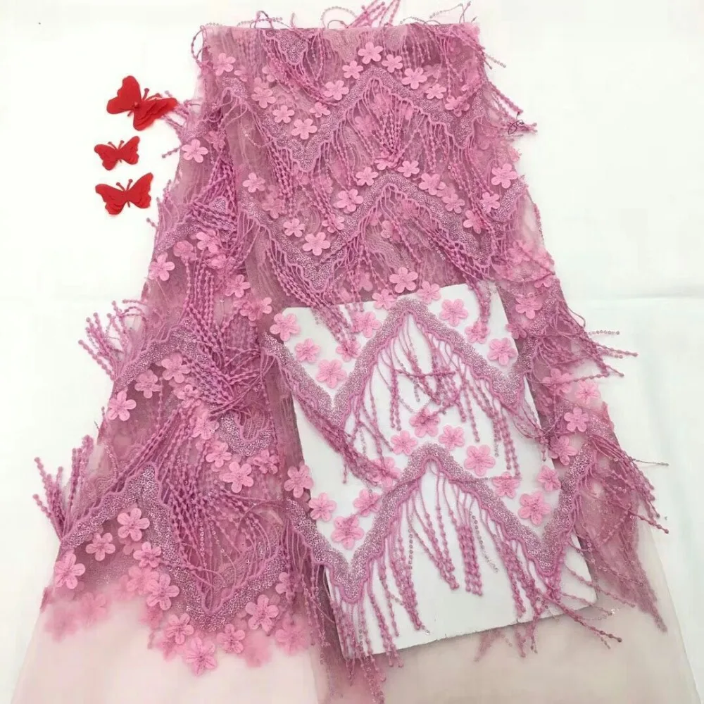 French tulle lace fabric 2018 royal blue 3d tassel fashion for nigerian wedding dress 5 yard/lot fjc9-20pp |