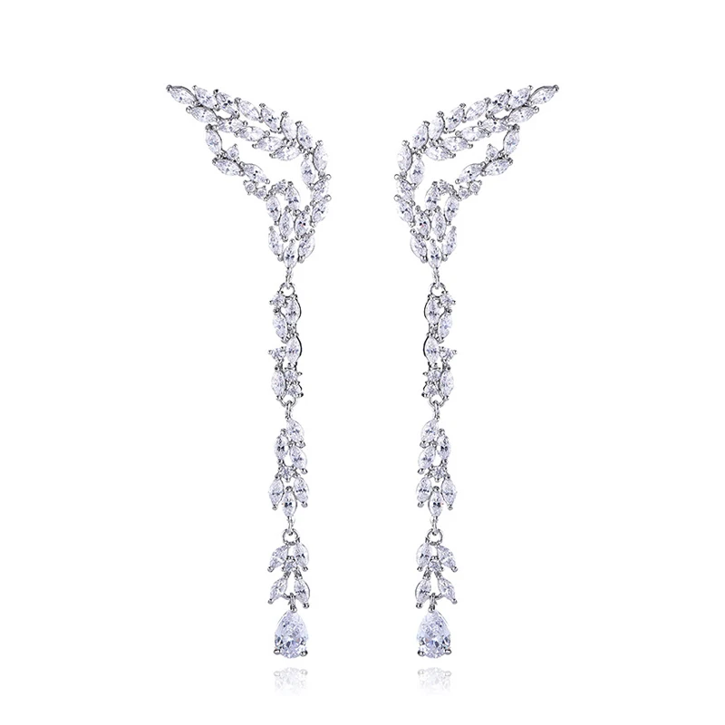 Серьги-подвески женские в форме крыльев птицы с фианитами | Украшения и
