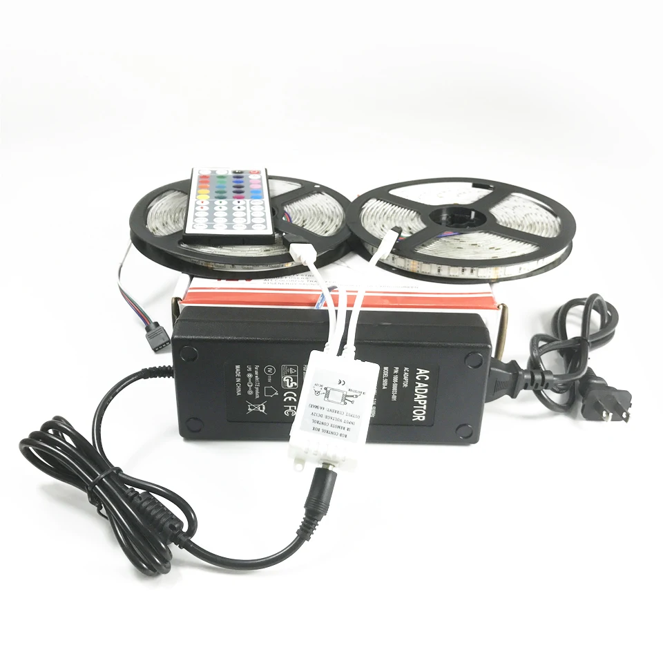 Светодиодный полосы 10 м IP20/IP65 Водонепроницаемый SMD5050 60 светодиодный/M RGB DC12V 10A с 24/44key Инфракрасный пульт управления и Мощность питания