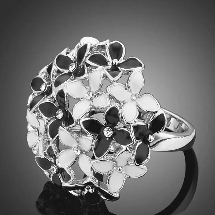 Модные обручальные кольца ювелирные Bague Femme черно-белый эмалированный Клевер
