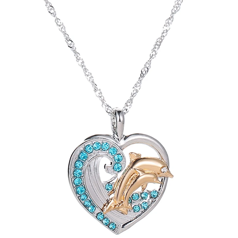 Женское колье в форме сердца с голубым кристаллом | Украшения и аксессуары