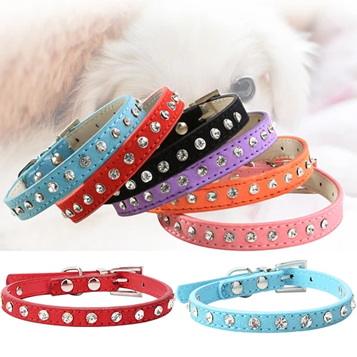 Регулируемый ошейник с пряжкой и стразами для кошек собак искусственный кожаный
