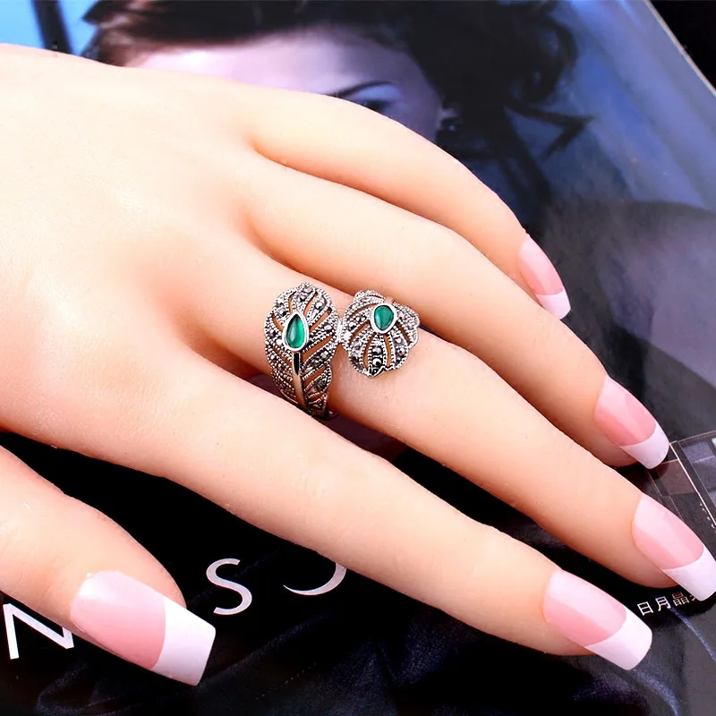 2016 New Anel Vintage Peacock Feather Big Ring Antique Silver Plated Stone Rhinestone Rings For Women Fashion Jewelry (AL810009) | Украшения