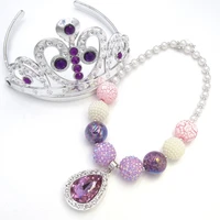 1set baby girls gift princess purple amulet pendant enfant chunky necklaces so fia tiara crown jewelry set for children