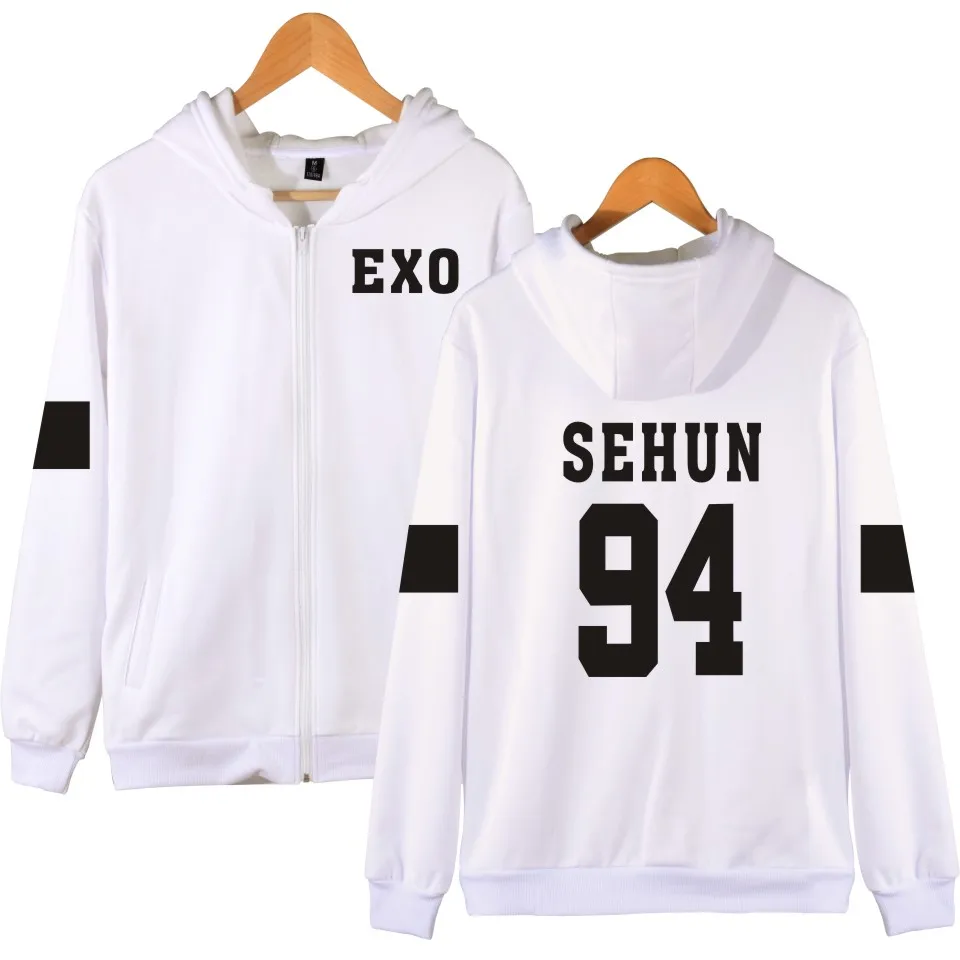 White Г. 2D Kpop EXO на молнии с капюшоном для женщин/мужчин k-pops осенне-зимнее пальто Модная уличная одежда толстовки Повседневная одежда 4XL - Цвет: White