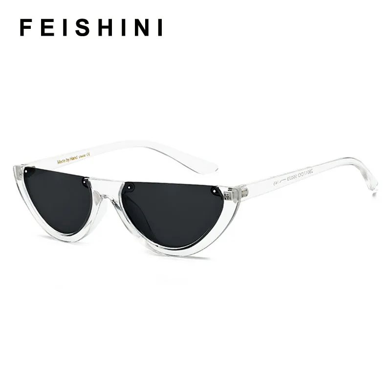 

FEISHINI Unique Half Frame Glasses Women Cat Eye Sunglasses Brand Designer Fashion High Quality Ladies Sunglass Transparent
