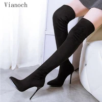 fashion new women boots over the knee strechy high heels pointed toe sexy platform pumps party thin heel shoes woman wo1808124