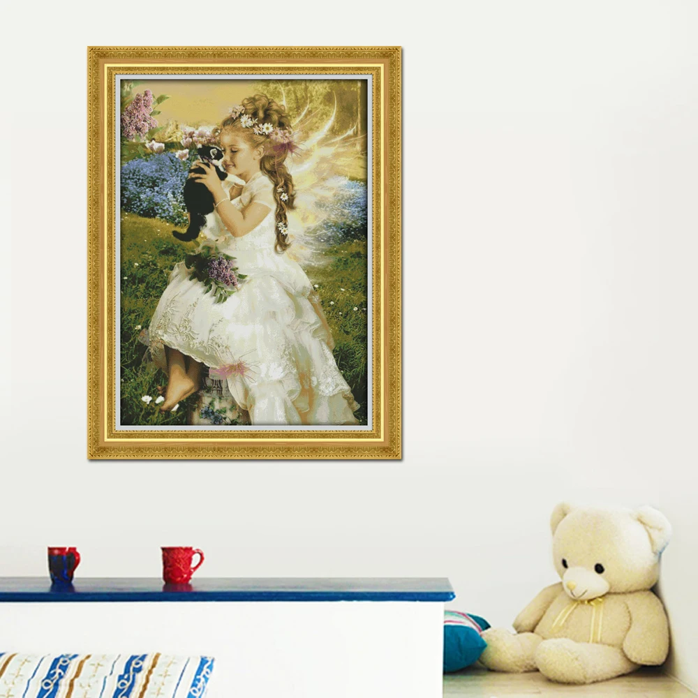 Набор для вышивки крестиком Joy Sunday с кошкой девочкой R955 14CT 11CT| |