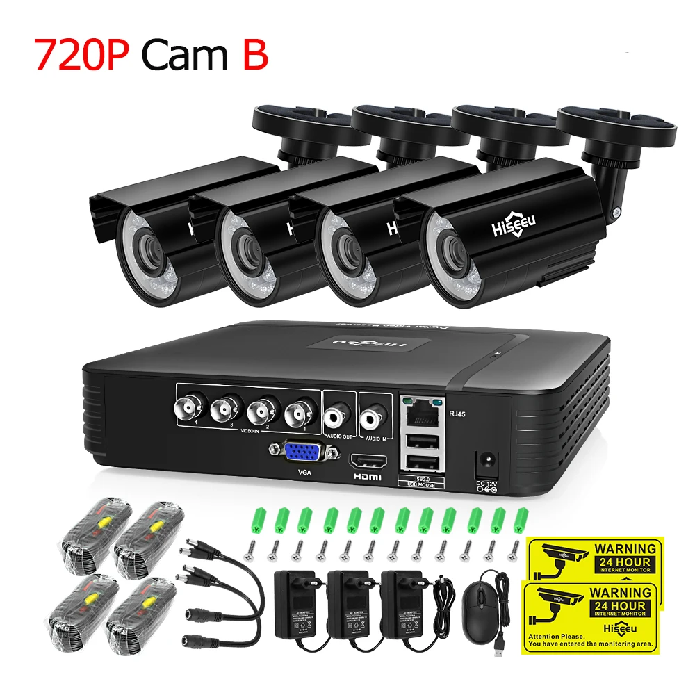 Hiseeu система видеонаблюдения 4CH 720 P/1080 P AHD камера безопасности DVR комплект CCTV Водонепроницаемая наружная домашняя система видеонаблюдения HDD - Цвет: 720P Cam B