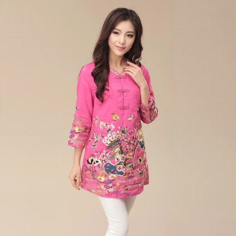 Традиционная китайская одежда Женские топы и блузки хлопковая вышивка длинная