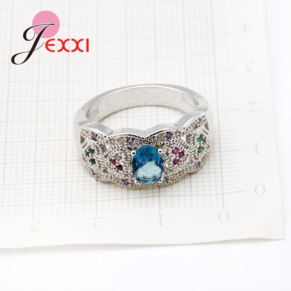 

Christmas Gift for Women Girls Big Wide Band 925 Sterling Silver Rings Paved Coloful Crystal Stone Shiny Zircon Bague