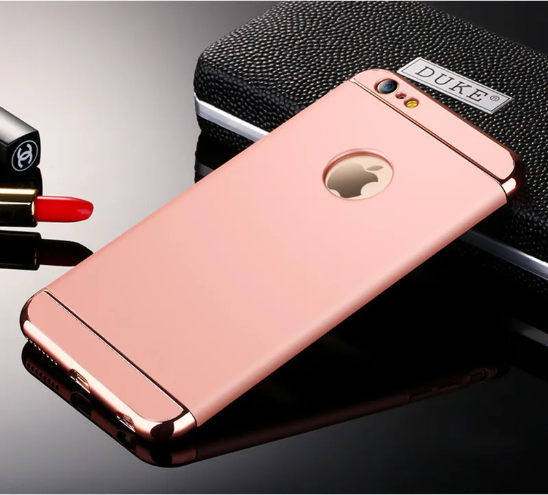 Rose Gold Чехол для iPhone 6 6s 7 8 Plus X Xs Max XR роскошный 3 в 1 ультра тонкий жесткий с чехол для iPhone 5 5S SE покрытием нескользящий матовый - Цвет: Rose Gold