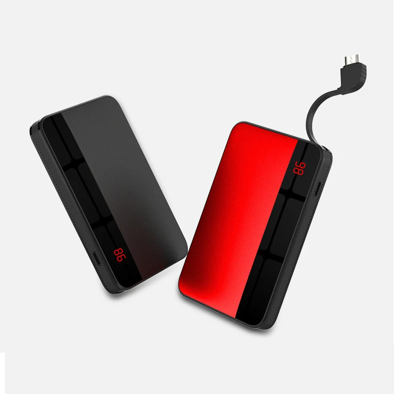 Портативный мини внешний аккумулятор 8000 мАч встроенный зарядный кабель с