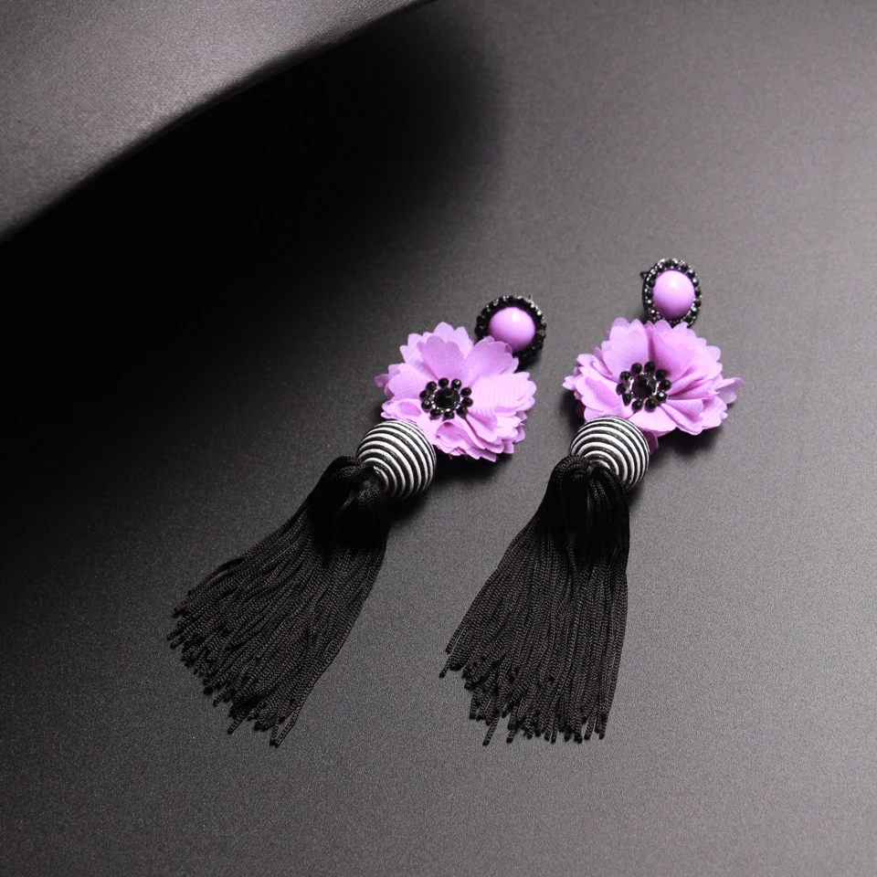 Ztech New Za Fashion Ethnic Long Tassel Earrings Bohemian Flower Statement Drop Dangle Earrings For Women Accessories