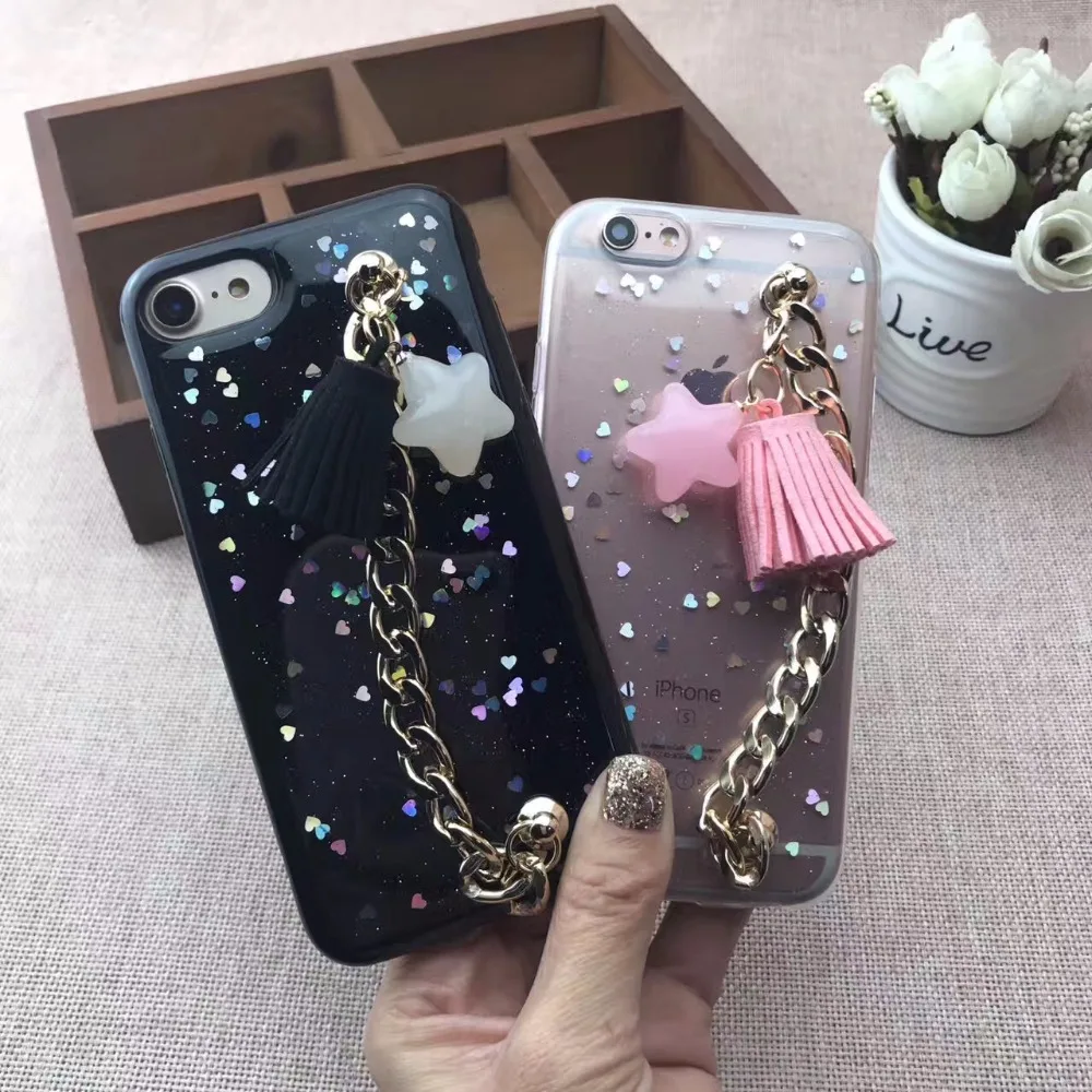 KMAX чехол для телефона цепь мягкий Blingbling Любовь Сердце силикон iPhone 6 S 7 8 Plus