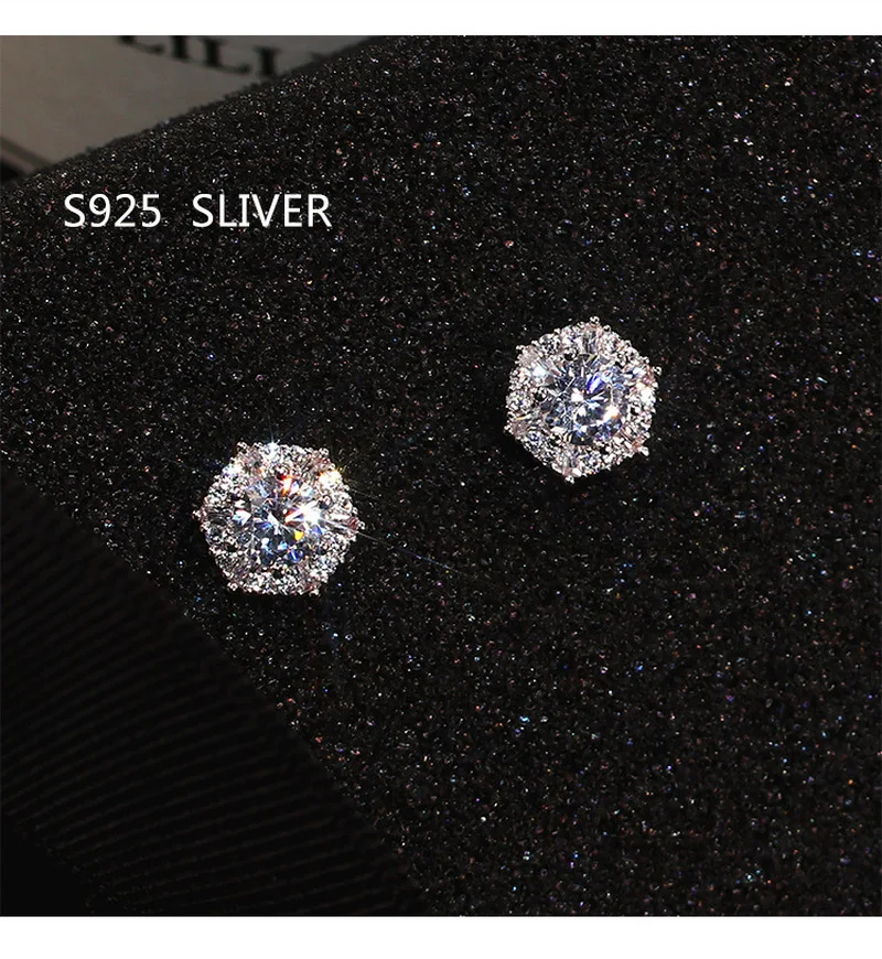 S925 sterling silver warna sederhana bulat bling zirkon batu anting - Perhiasan fesyen - Foto 1