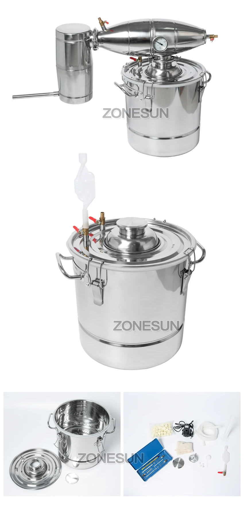 ZONESUN 20 30 50 70L винный дистиллятор барная посуда ПИВОВАРЕНИЕ оборудование из нержавеющей стали для изготовления вина котел спирт варочный набор устройство барный набор