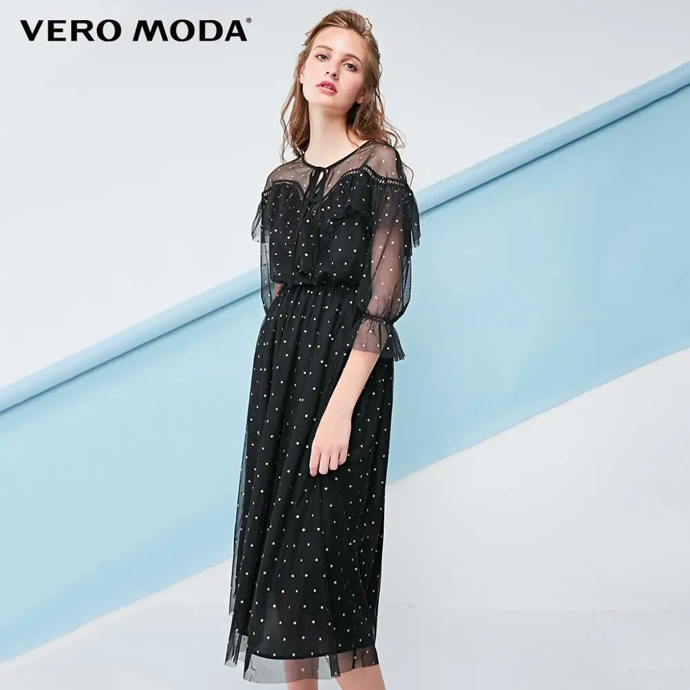 Vero Moda новые женские прозрачные Gauzy на шнуровке 3/4 рукава грудь высокая талия платье | 31847C503
