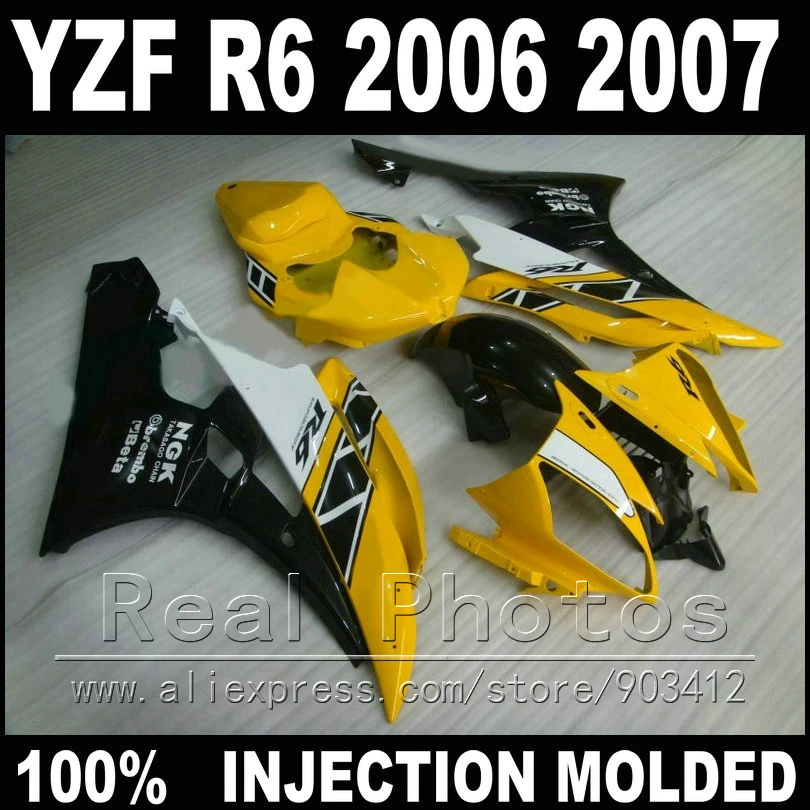 

MOTOMARTS подходит для YAMAHA R6 обтекатель комплект 06 07 литья под давлением NGK желтый белый черный 2006 2007 YZF R6 обтекатели