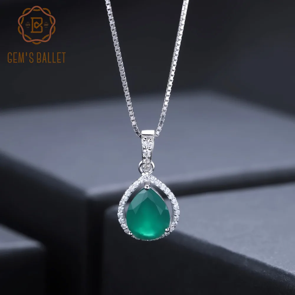 Женское Ожерелье GEM'S BALLET подвеска в форме капли из натурального зеленого агата
