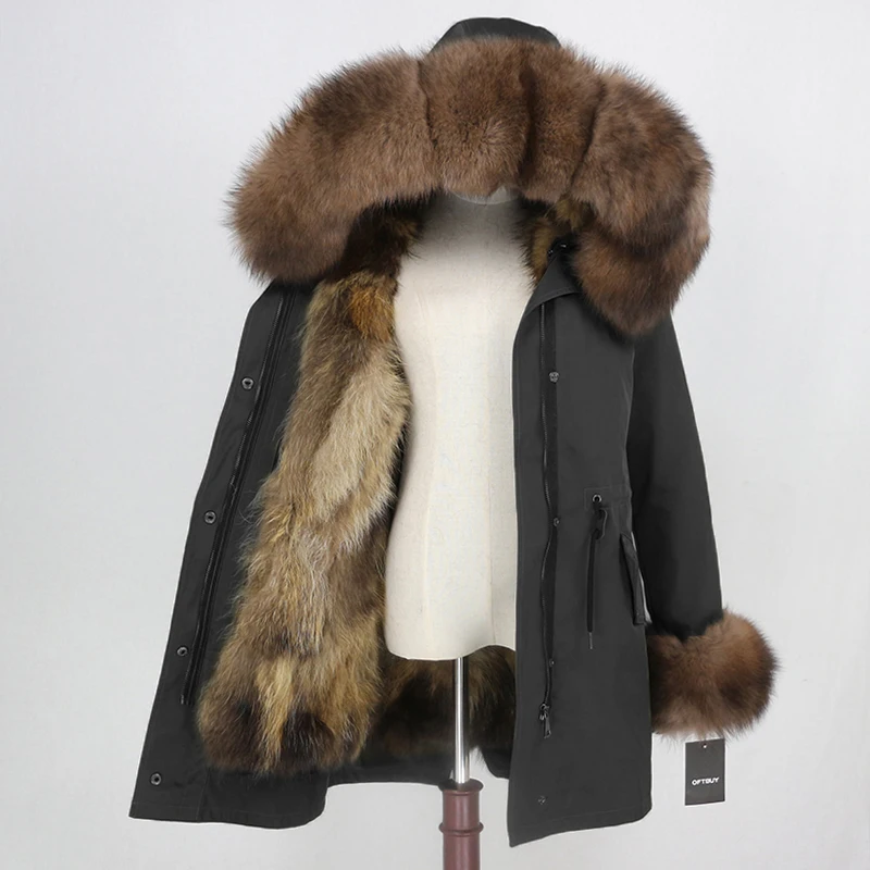 OFTBUY, водонепроницаемая парка, женская, натуральный Лисий мех, капюшон, манжеты, пальто, зимняя куртка, верхняя одежда, съемная, толстая, теплая верхняя одежда, уличная одежда - Цвет: black natural brown