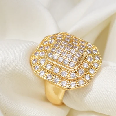 070 Hyperbole Luxury Wedding Unique Gold Plt Rings for Women Middle East Style Cubic Zircon Fashion Dubai Jewelry Dropshipping - Цвет основного камня: 070