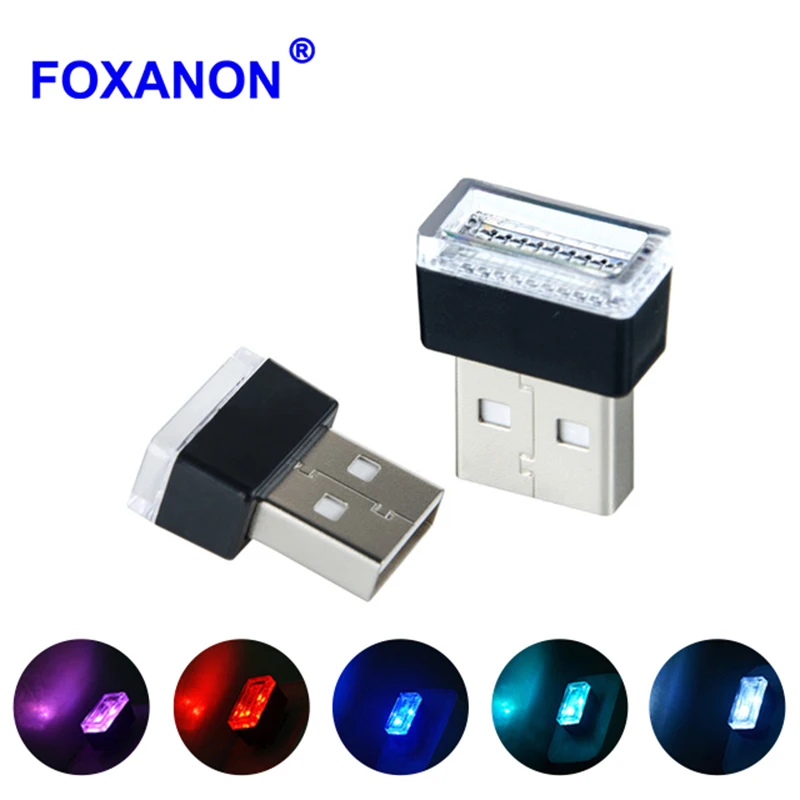 Foxanon LED лампа атмосферное освещение автомобиля 5В USB Порты и разъёмы 5 видов цветов