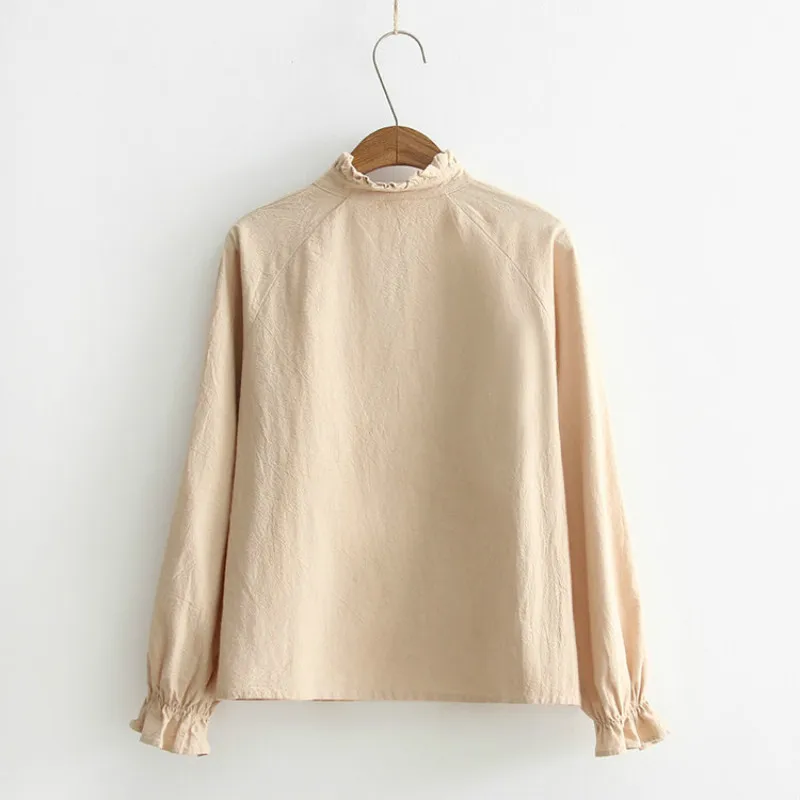 Женская рубашка с длинным рукавом и воротником-стойкой |