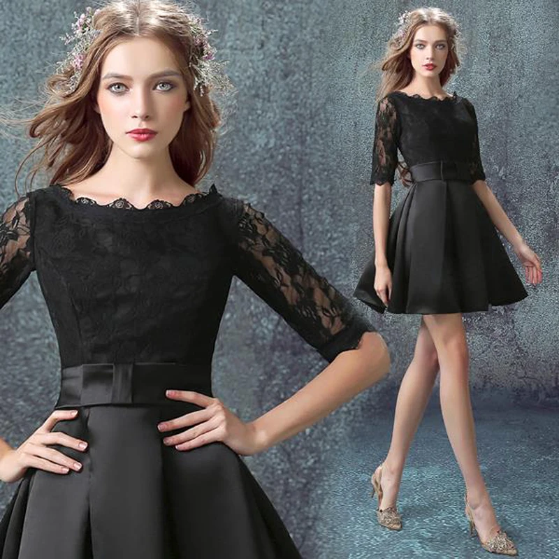 Новый бренд 2016 черное кружево половина короткие коктейльные платья sexy мини совок