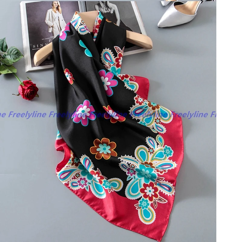 Женский шелковый шарф с цветочным принтом платок из квадратного шелка и твила 90*90