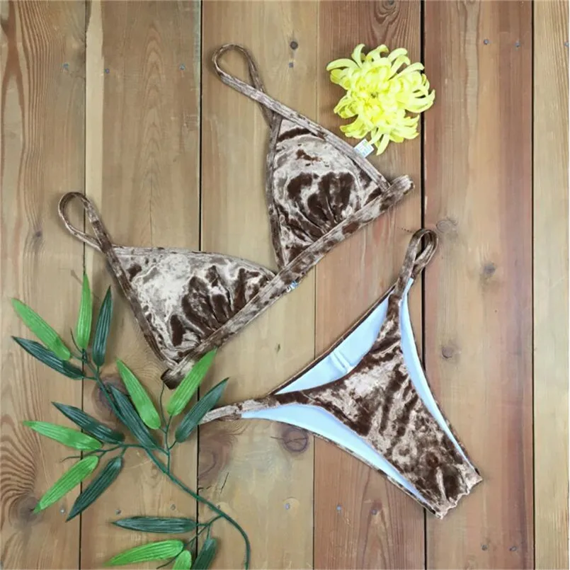 Хит женский сексуальный однотонный Бархатный бикини два предмета пуш ап