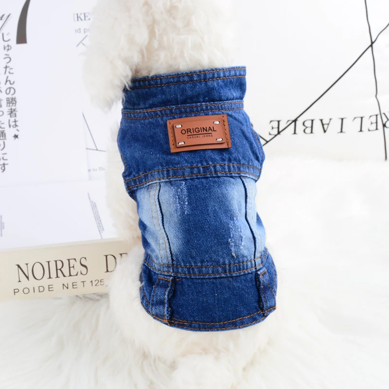 2- Leather Label Модный джинсовый пиджак для собак, одежда для маленьких и средних собак, джинсовая одежда с капюшоном для питомцев, одежда для чихуахуа, Ши-тцу, Прямая поставка - Цвет: 2- Leather Label