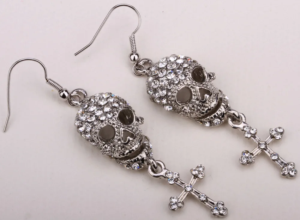 Женские серьги подвески в виде черепа золотистого и серебристого цвета|dangling earrings