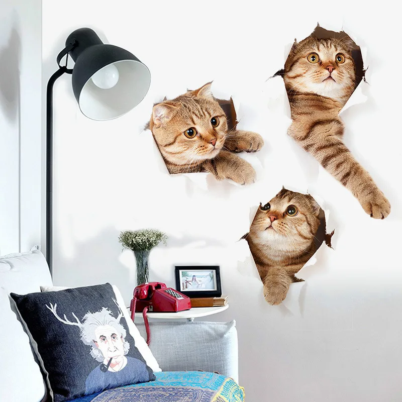

3d cartoon animal kitten wall stickers kids room decor diy art decal wallpaper removable pvc refrigerator sticker 40cm*70cm