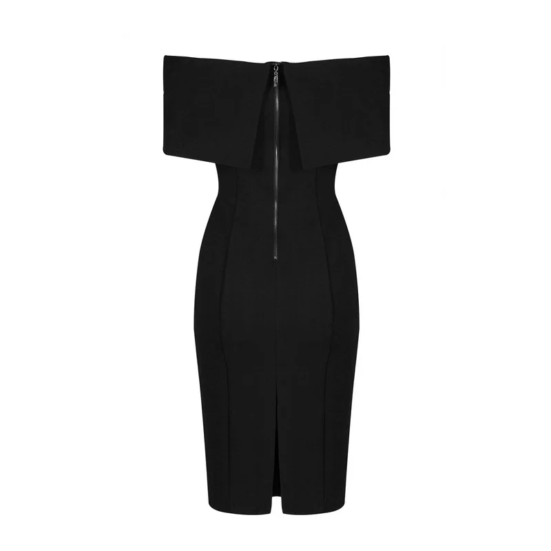 Женское платье с открытыми плечами Beateen черное облегающее для вечерние 2018 |