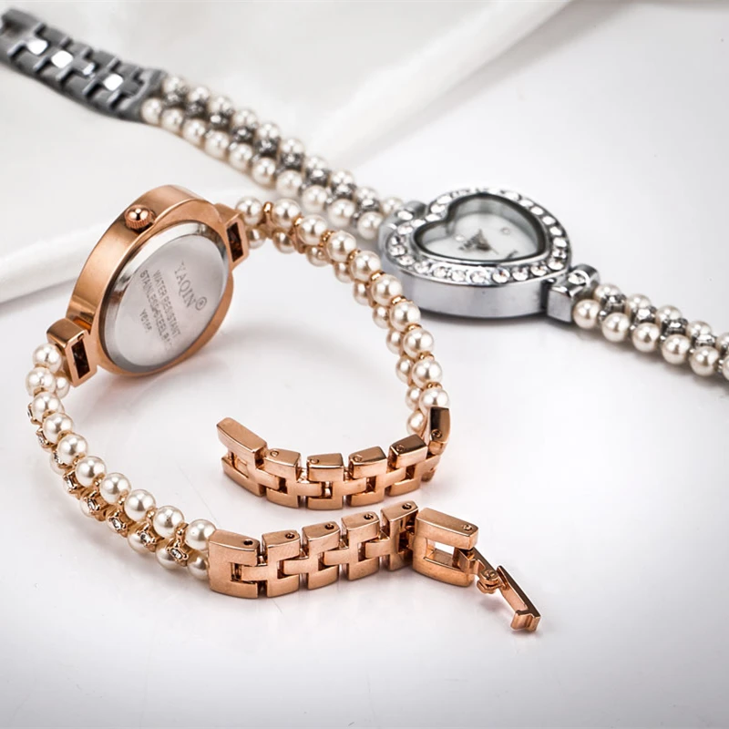 Новый Женский Марка Часы Yaqin Мода Розовое Золото Смотреть Короткие Группа Pearl