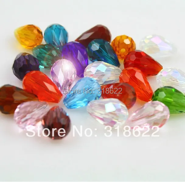

2015 Hot 8x11mm Clear Mixed color Tear Drop Cut Faceted Crystal Glass Beads Spacer Loose Beads 100pcs/lot