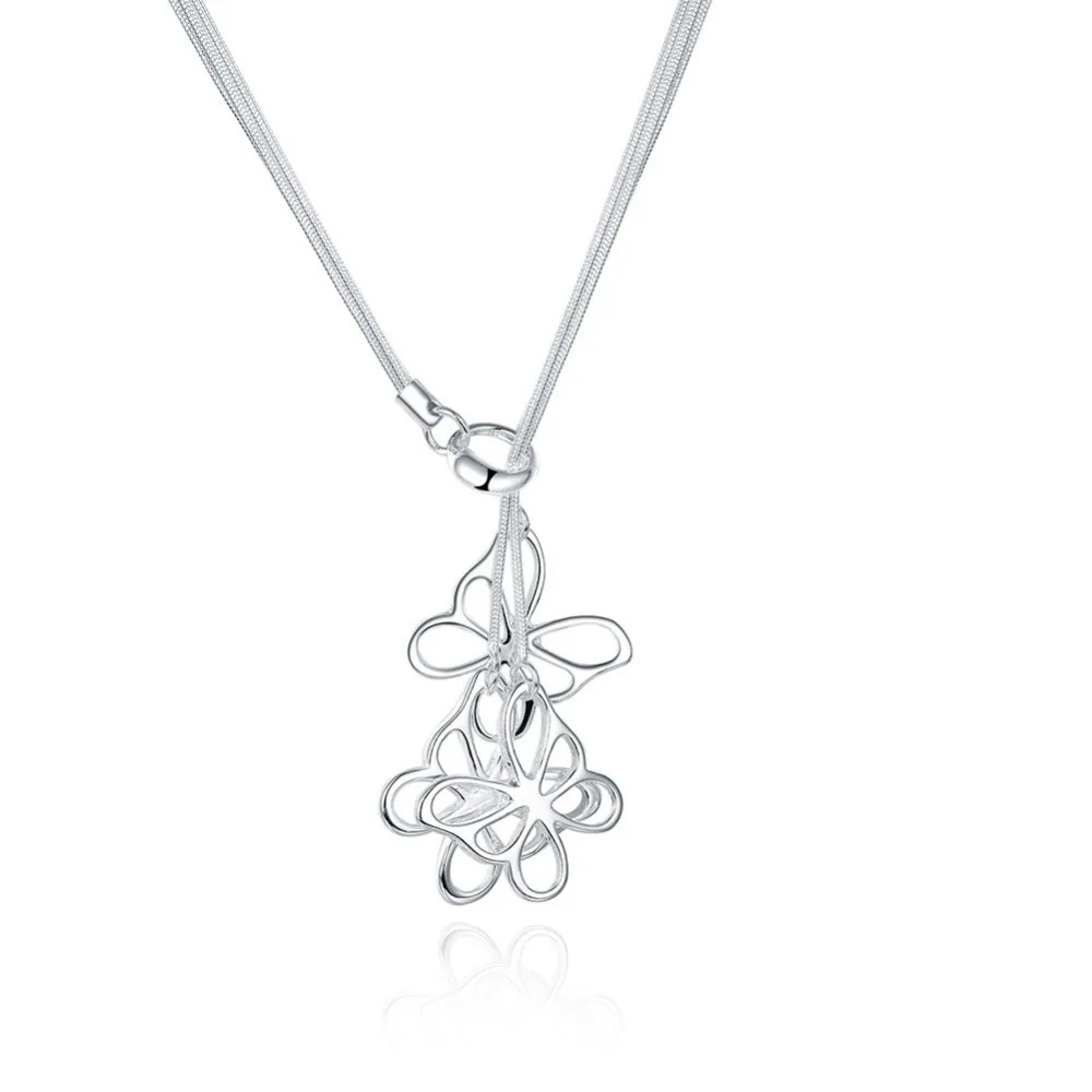 Women's jewelry 925 stamp silver plated three Butterfly charms Taiji Hanging necklace Colar de Prata gift pouches free shipping |