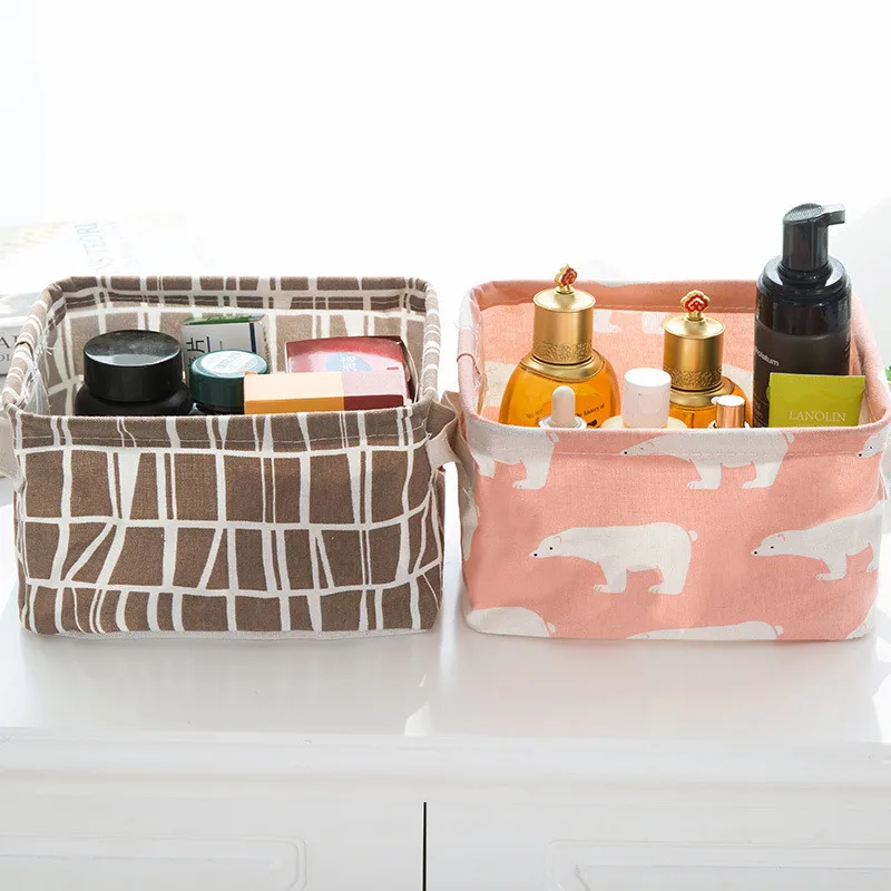 Folding Storage Baskets Home Laundry Basket Cotton Linen Holder Children Toy Container Desktop Cosmetic Makeup Organizer | Дом и сад