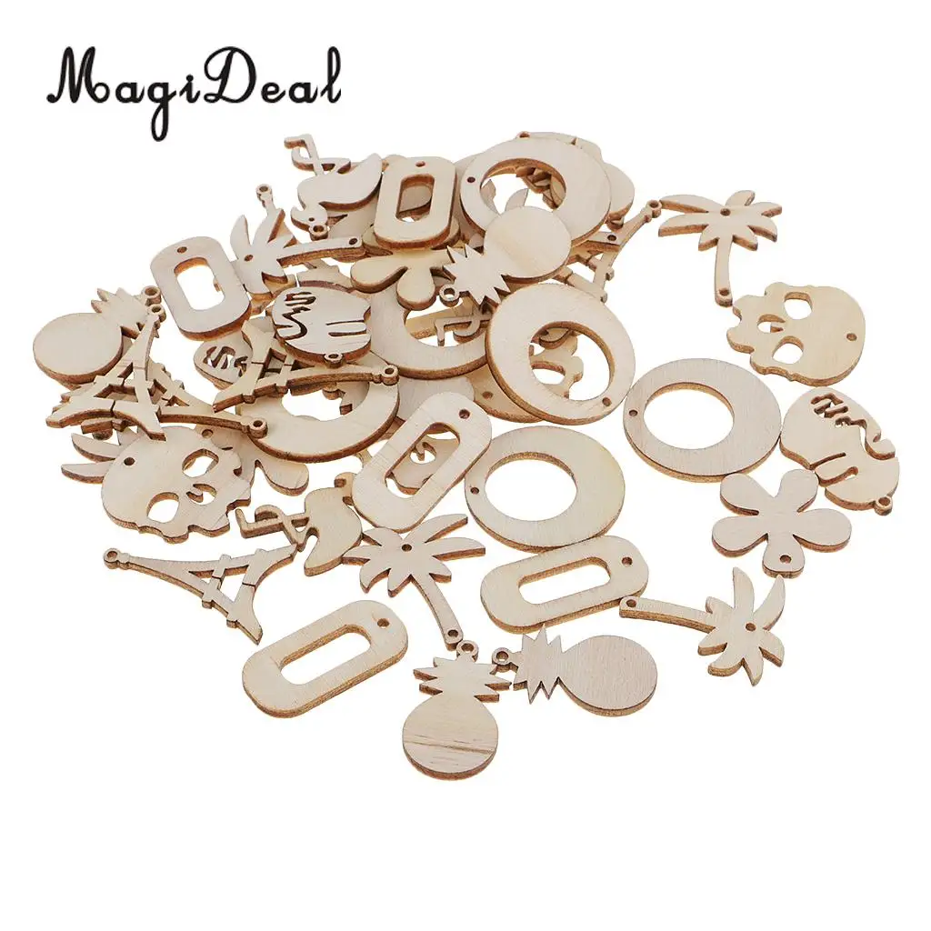 50 шт. разнообразные вырезы из натурального дерева шикарное деревянное украшение