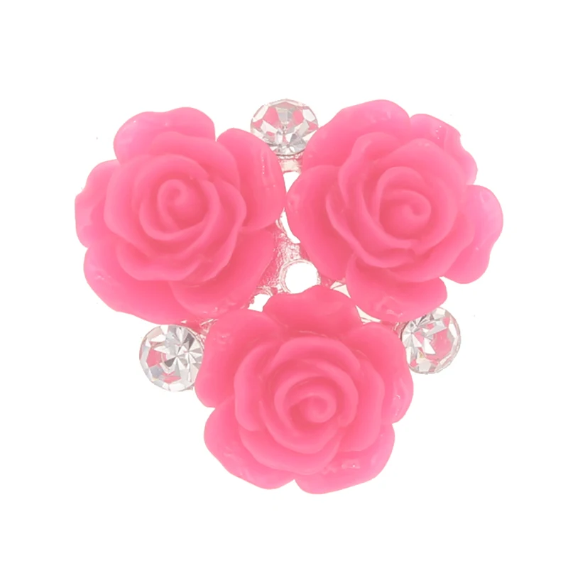 Rose red flower 10 шт. 28 мм Стразы в виде цветов, пуговицы из смолы, розовая кнопка, камни и кристаллы, ювелирные изделия, Пришивные акриловые драгоценные камни, аппликация из страз - Цвет: Rose red flower