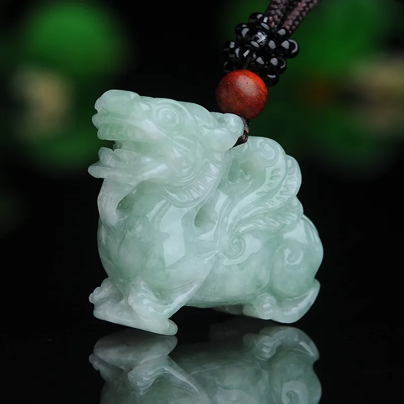 

Drop Shipping Hand Carved Myanmar Emeralds Brave Troops Pendant Jades Stone Lucky Amulet PiXiu Necklace With Chain Fine Jewelry